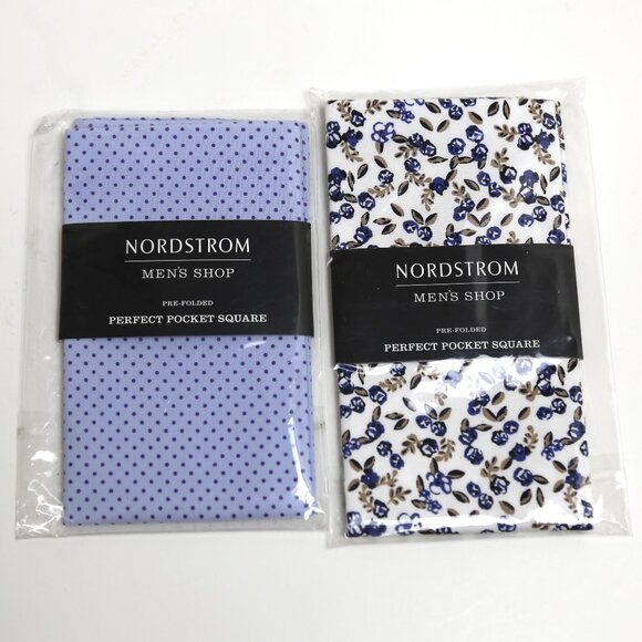 NWT Nordstrom Men's Shop Multicolor Floral Dot Pre-Folded Pocket Square 2 Pack - Picture 1 of 4